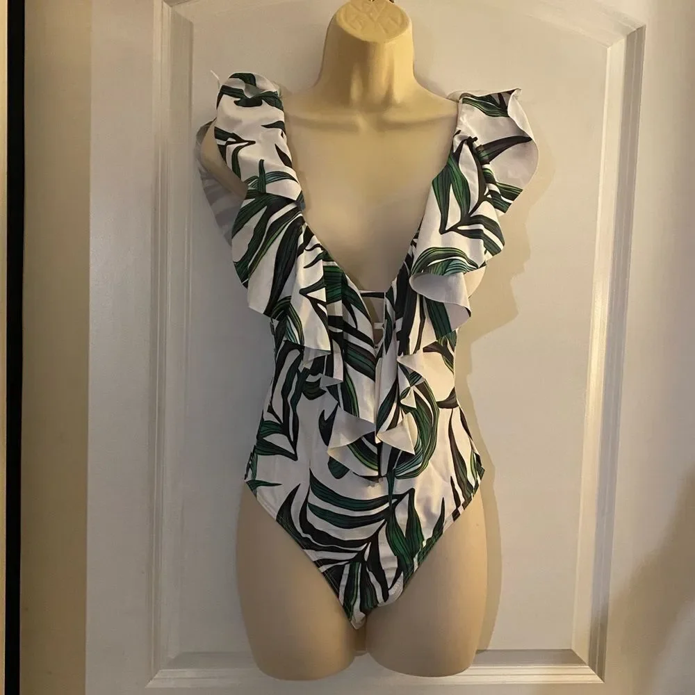 New Tropical leaf Swimsuit Sz Small